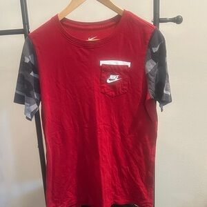 Nike Red Tee with Gray Camo Sleeves and Pocket Logo